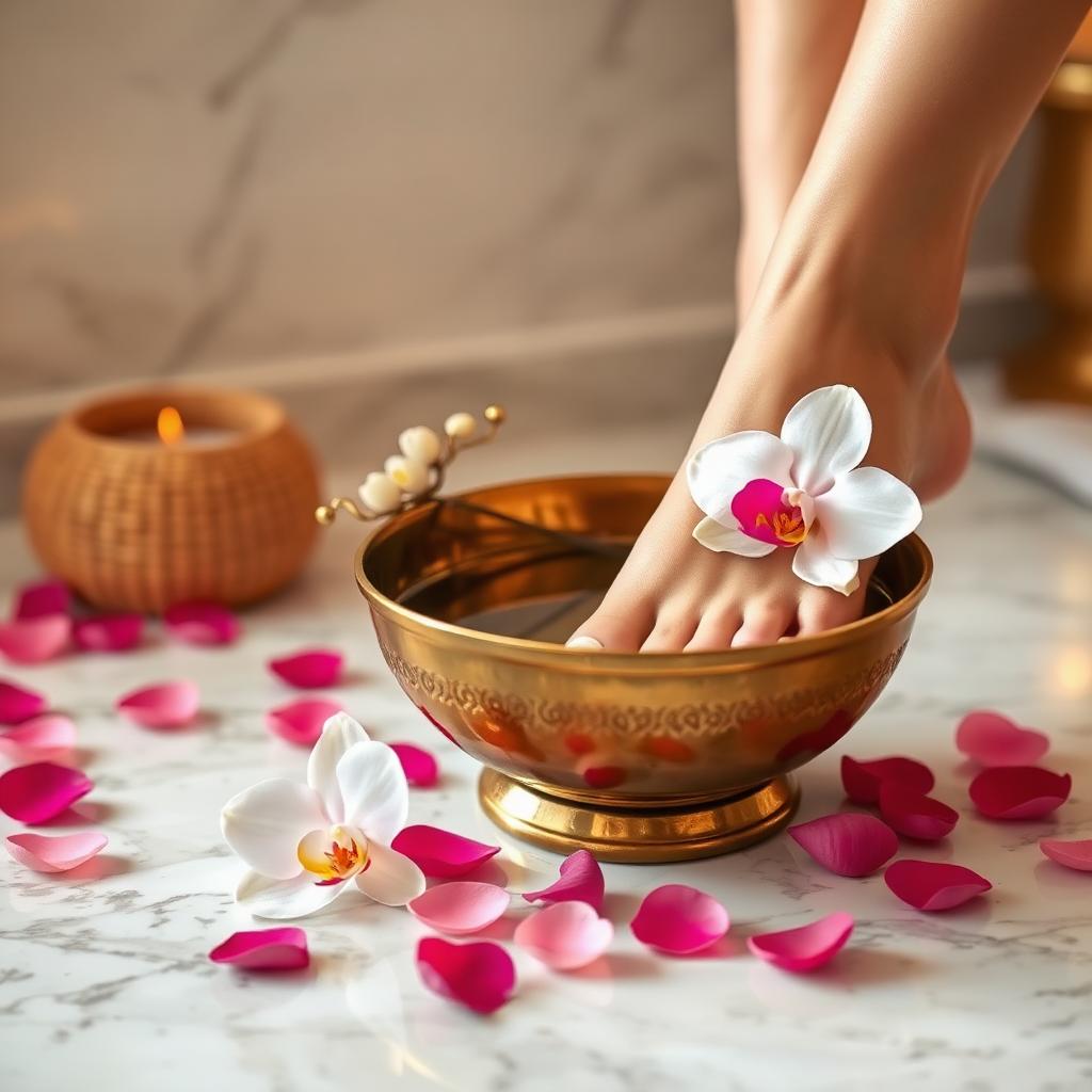 Foot spa with rose petals
